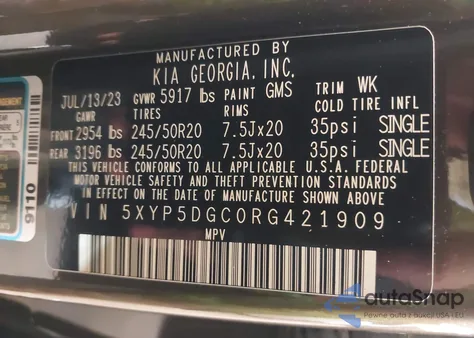 2024 Kia Telluride Sx Prestige X-Line z USA, uszkodzony, nr VIN 5XYP5DGC0RG421909